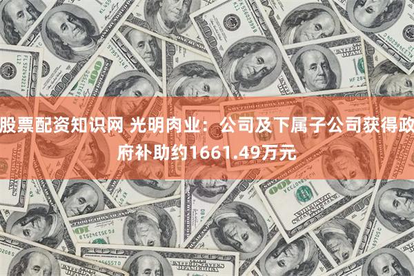 股票配资知识网 光明肉业：公司及下属子公司获得政府补助约1661.49万元